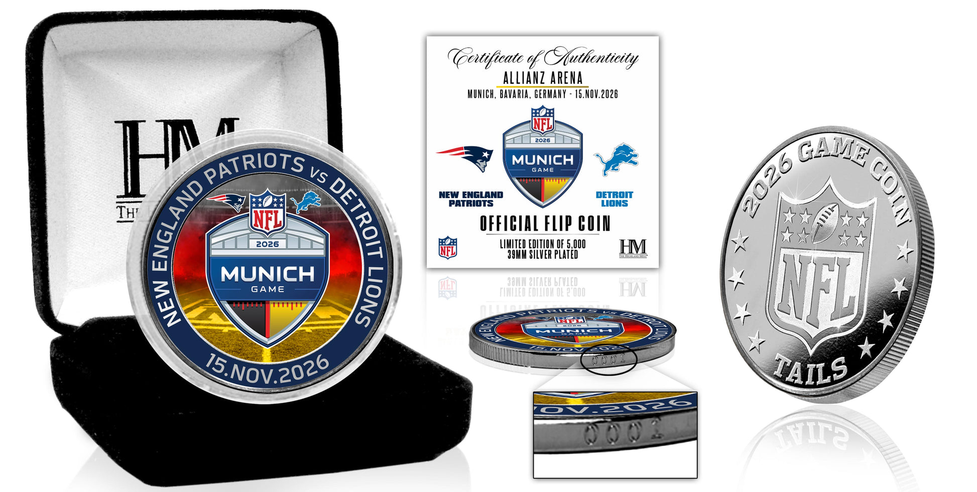 2026 NFL International Games Patriots vs Lions Munich Color Silver Flip Coin