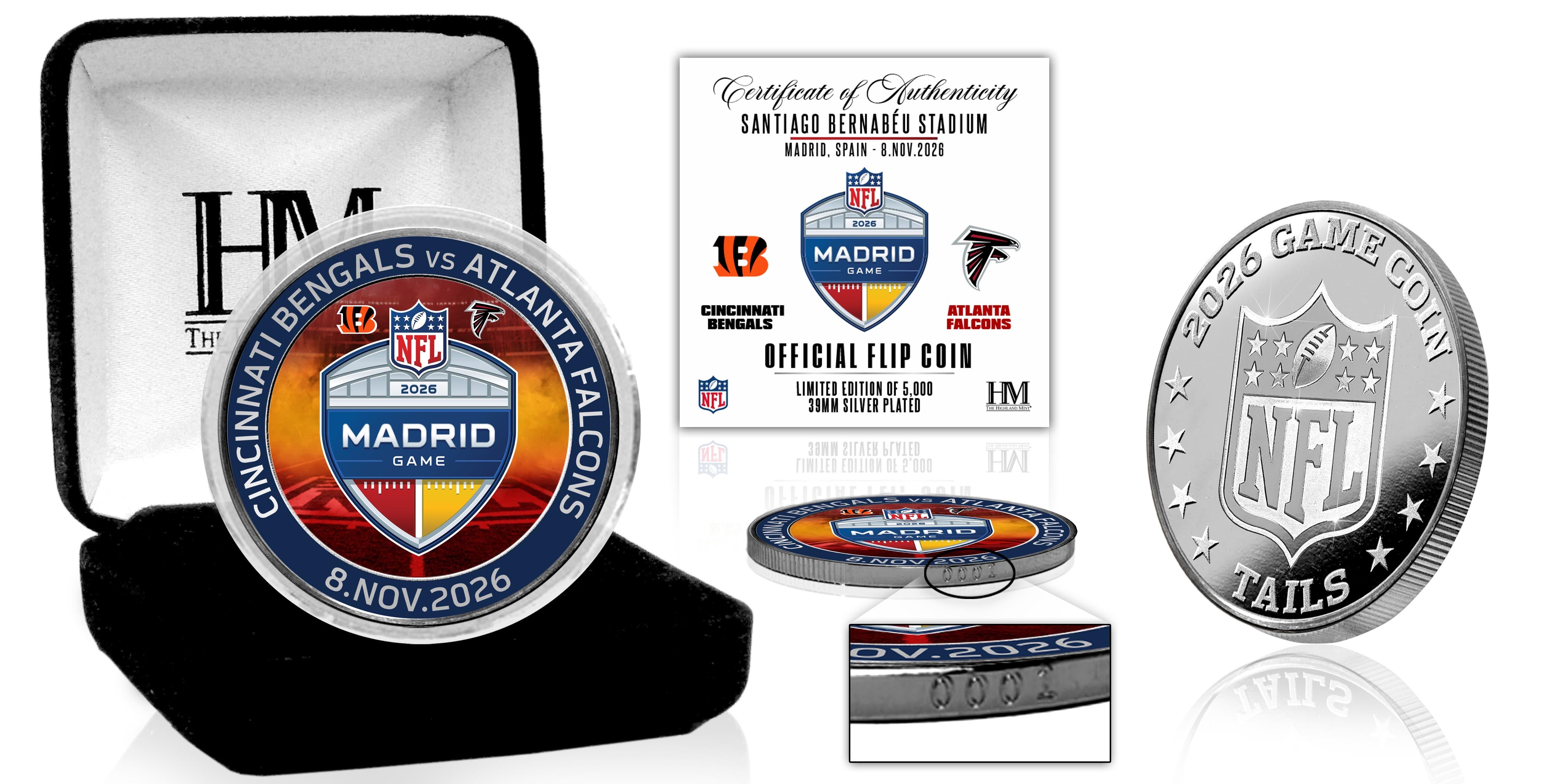 2026 NFL International Games Bengals vs Falcons Madrid Color Silver Flip Coin