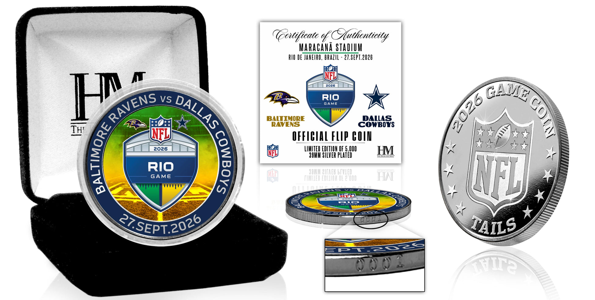 2026 NFL International Games Ravens vs Cowboys Rio Color Silver Flip Coin