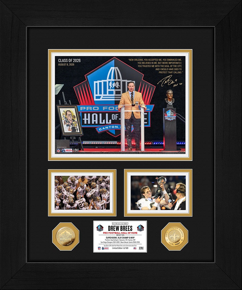 Drew Brees Pro Football Hall of Fame Induction Marquee Gold Coin Photo Mint