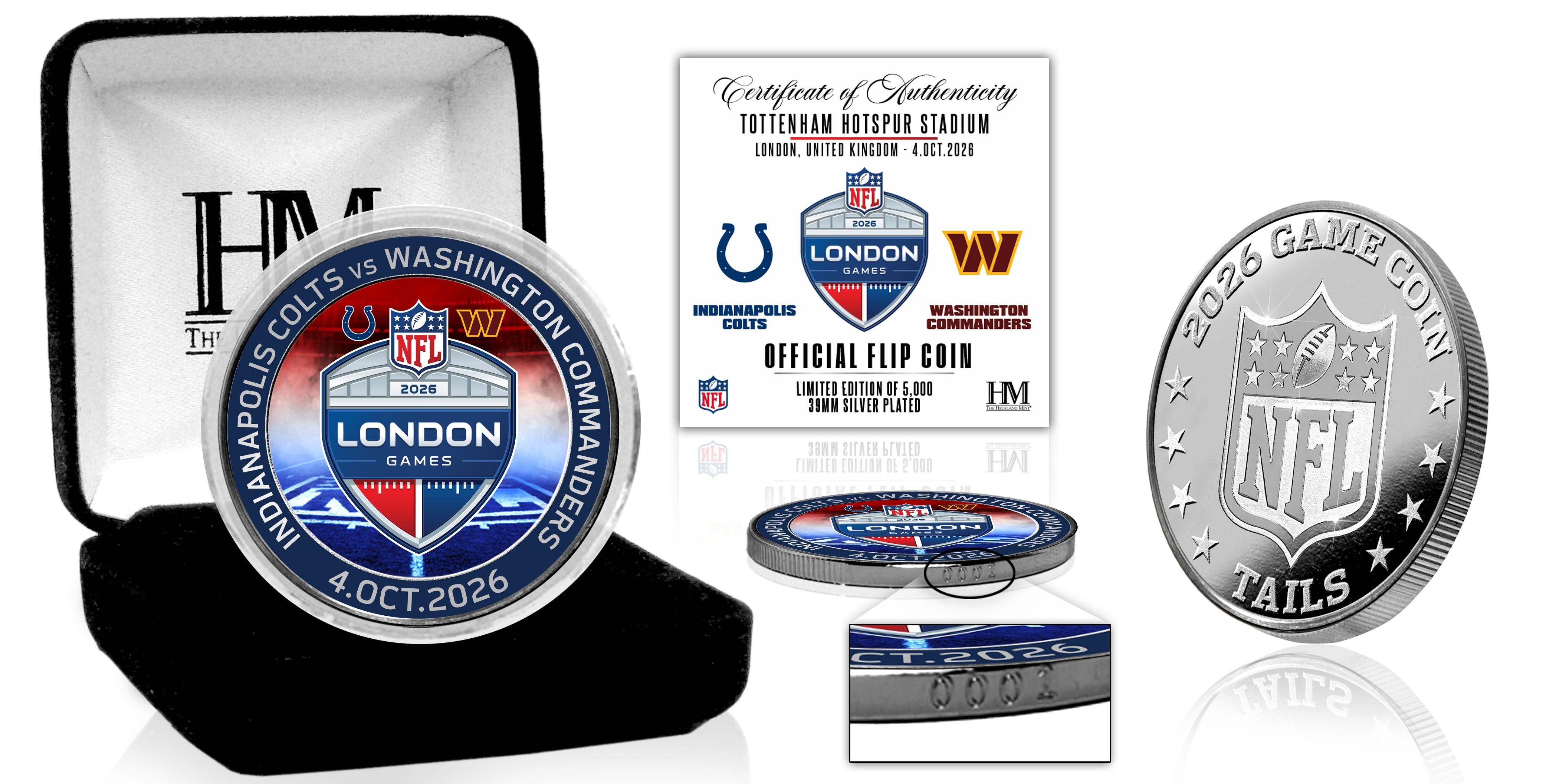 2026 NFL International Games Commanders vs Colts London Color Silver Flip Coin