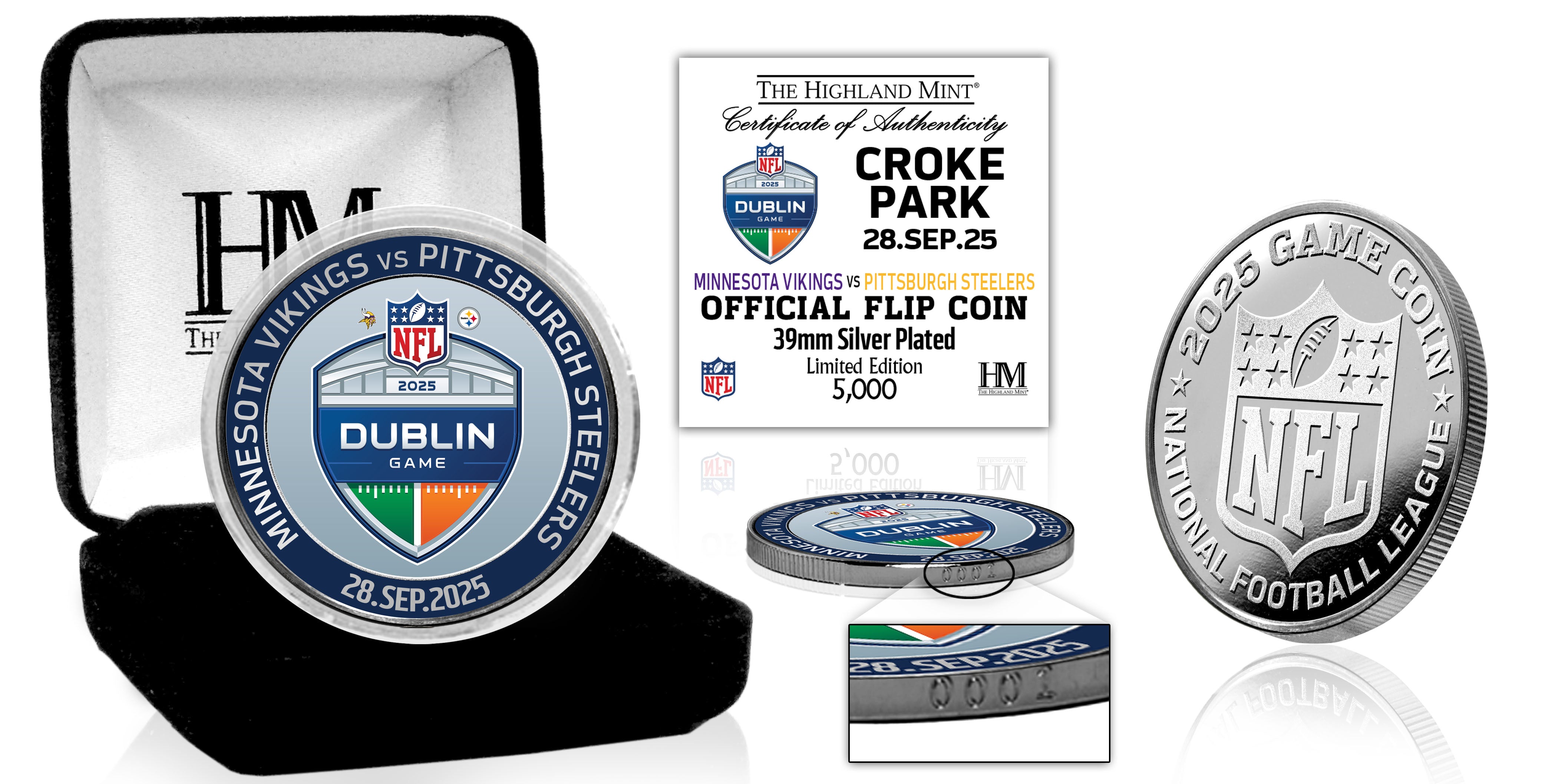 Minnesota Vikings vs. Pittsburgh Steelers 2025 Dublin International Game Silver Color Coin