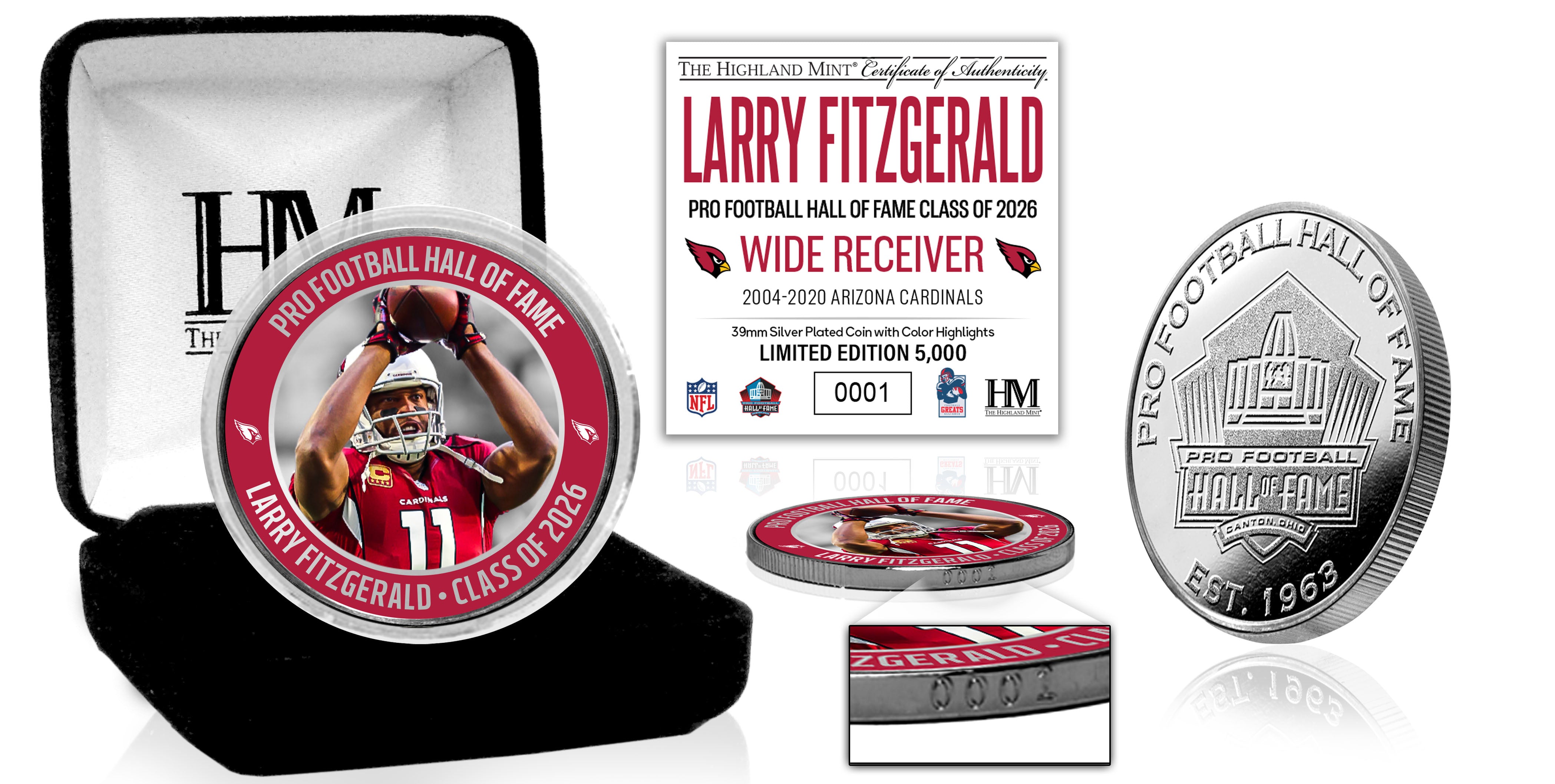 Larry Fitzgerald 2026 NFL Hall of Fame Induction Silver Plated Coin