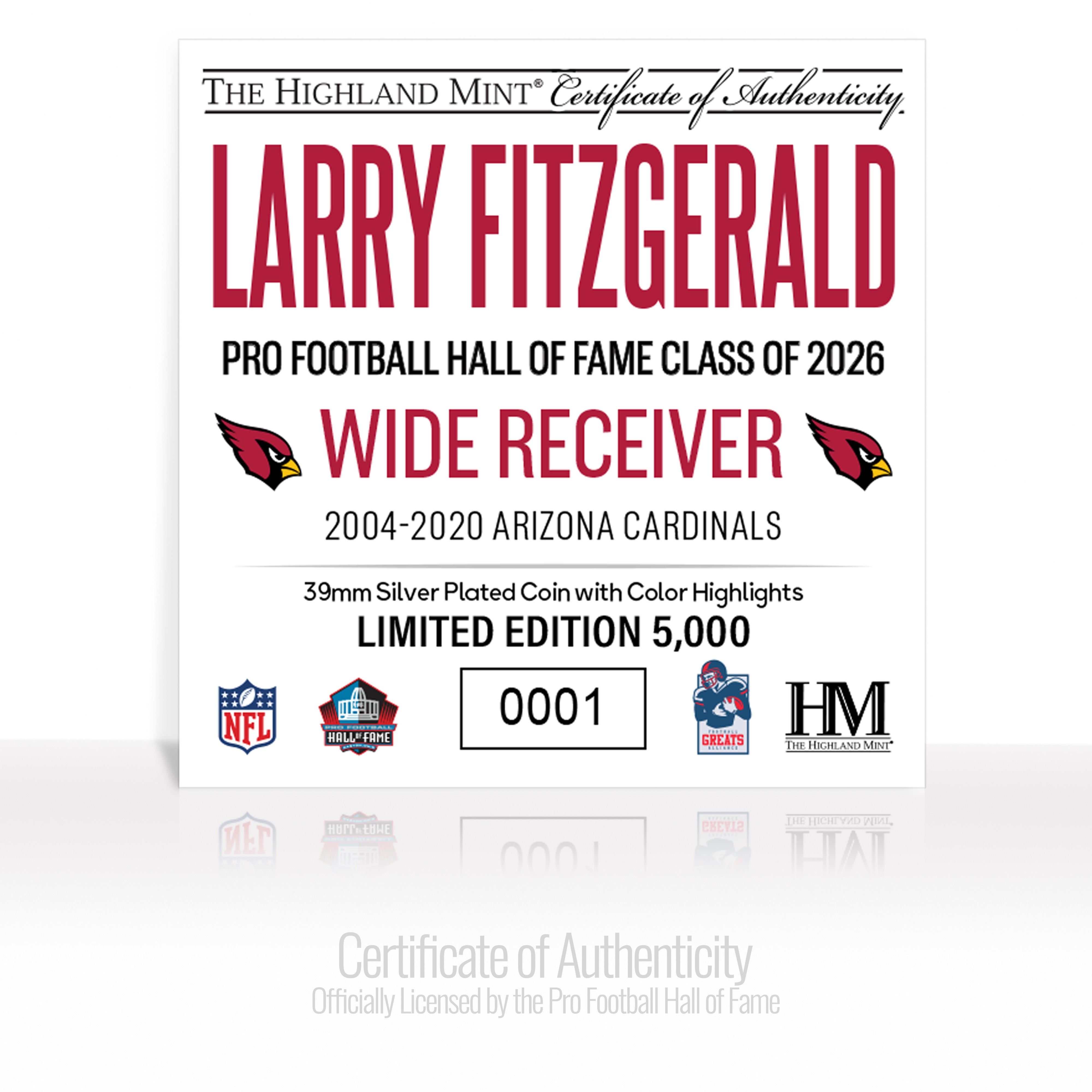 Larry Fitzgerald 2026 NFL Hall of Fame Induction Silver Plated Coin