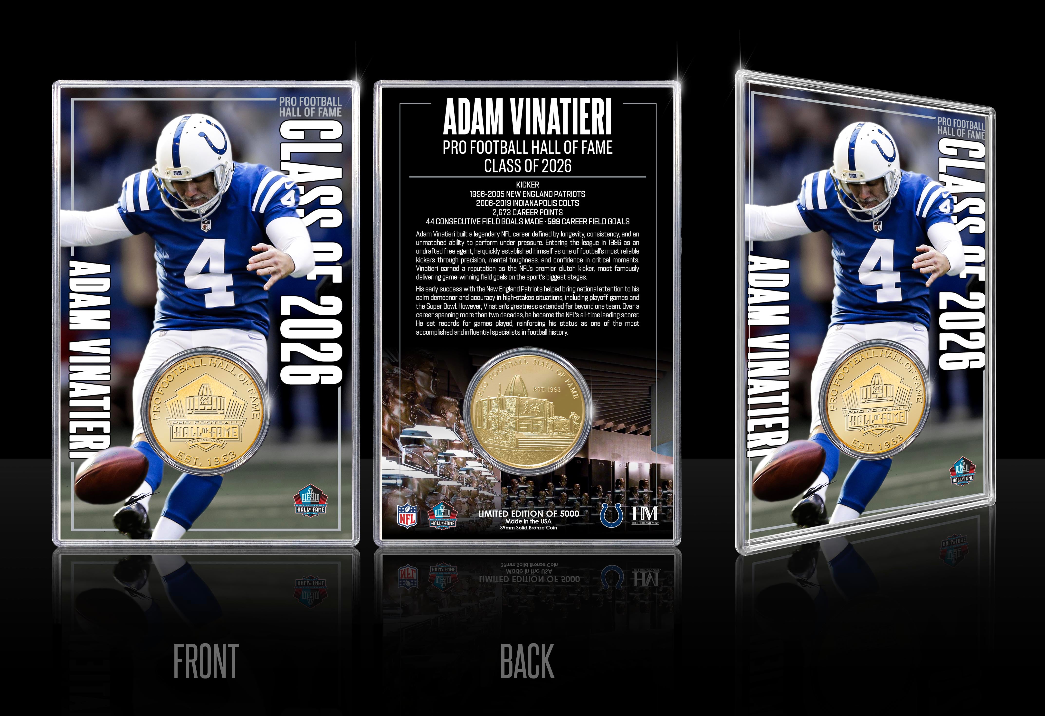 Adam Vinatieri Colts 2026 NFL Hall of Fame Induction Bronze Coin Card