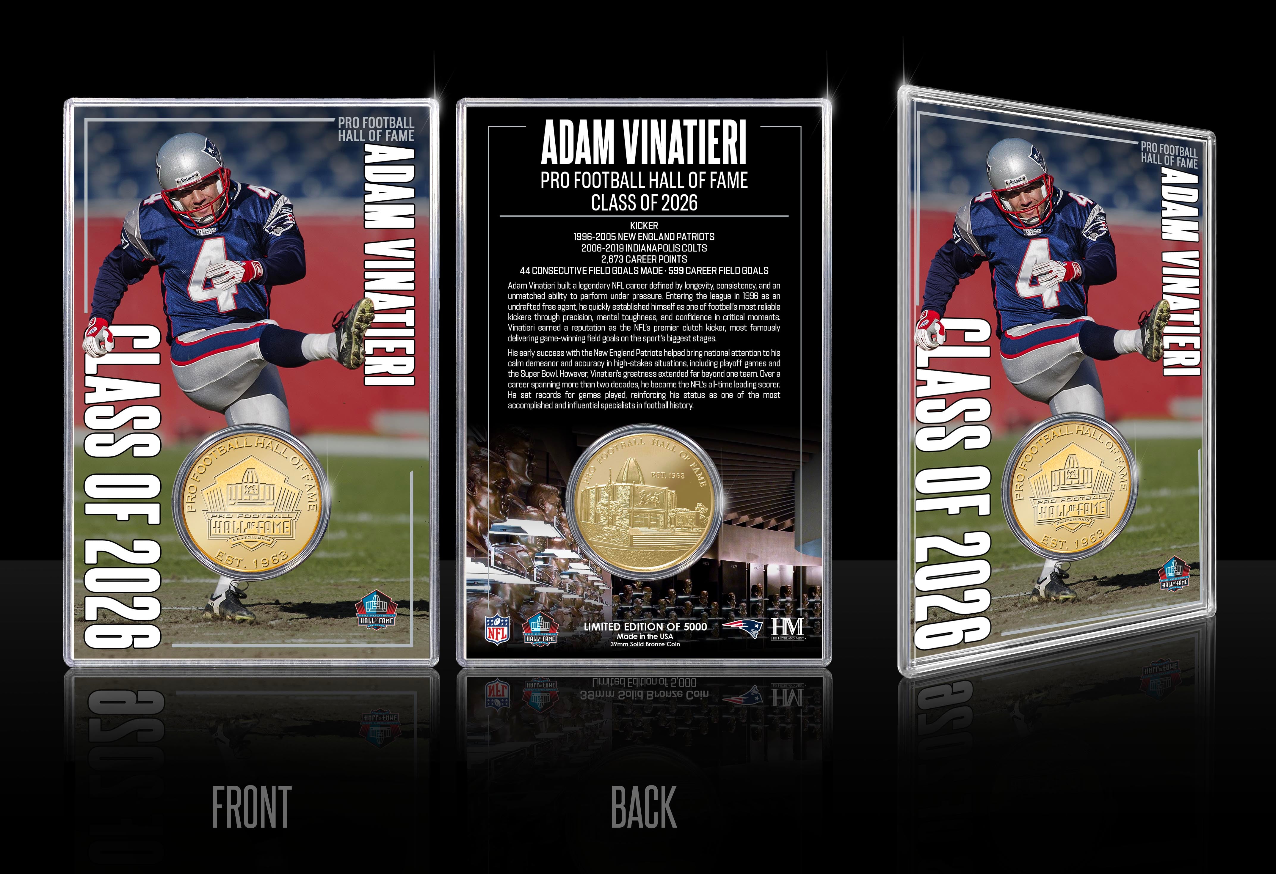 Adam Vinatieri Patriots 2026 NFL Hall of Fame Induction Bronze Coin Card