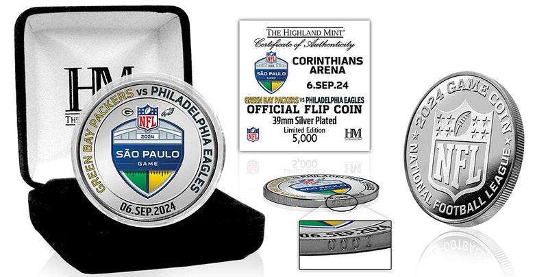 2024 Brazil Game Green Bay Packers vs Philadelphia Eagles Silver Flip Coin - Coins