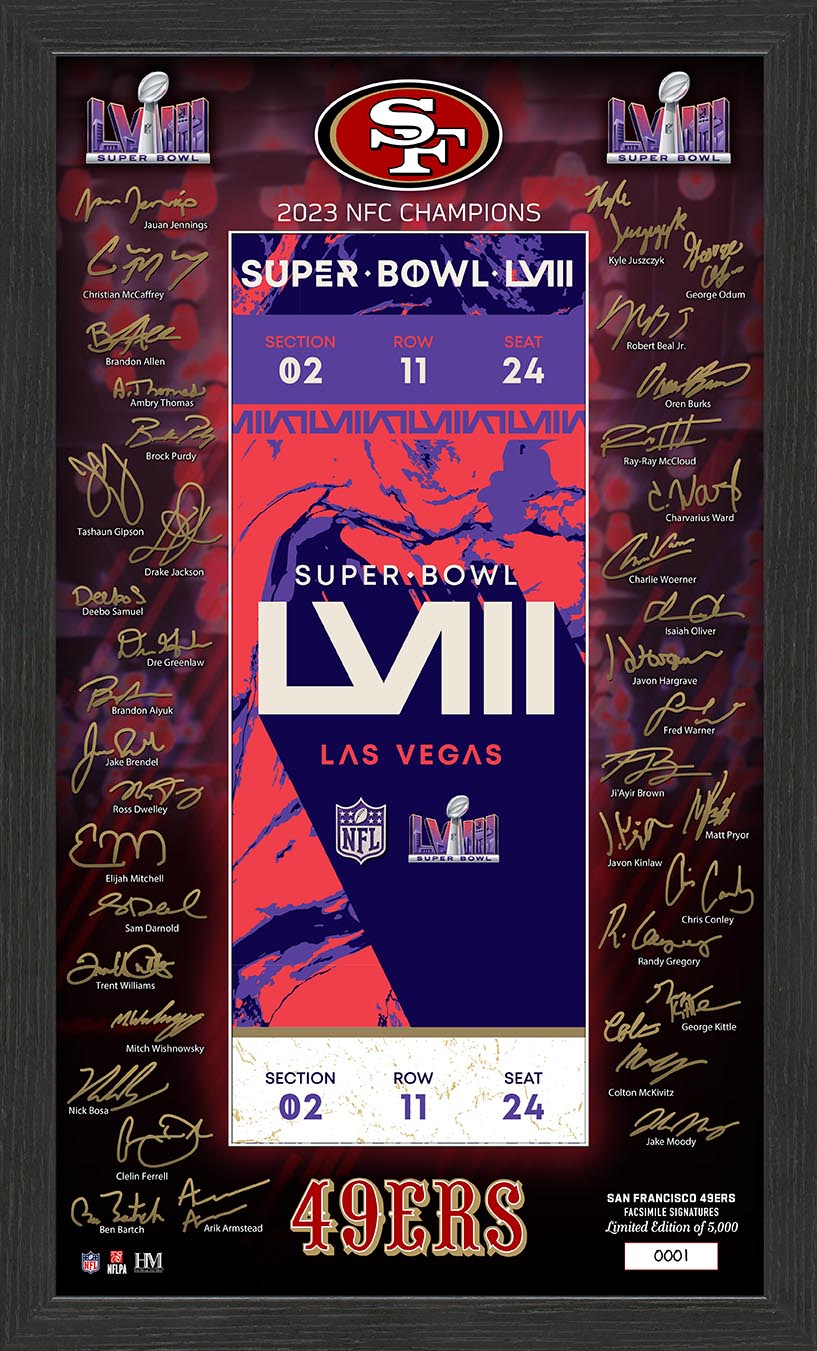 San Francisco 49ers Super Bowl 58 Signature Ticket Frame