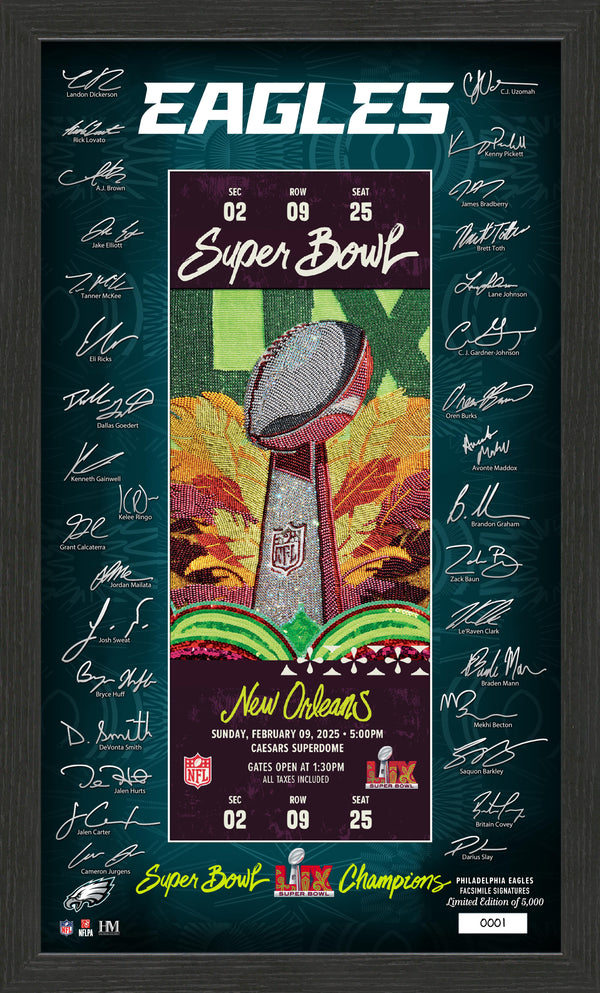 Philadelphia Eagles Super Bowl LIX Champions Signature Ticket Frame - Framed