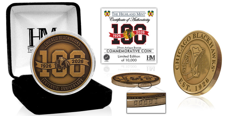 Chicago Blackhawks 100th Anniversary Antique Bronze Coin