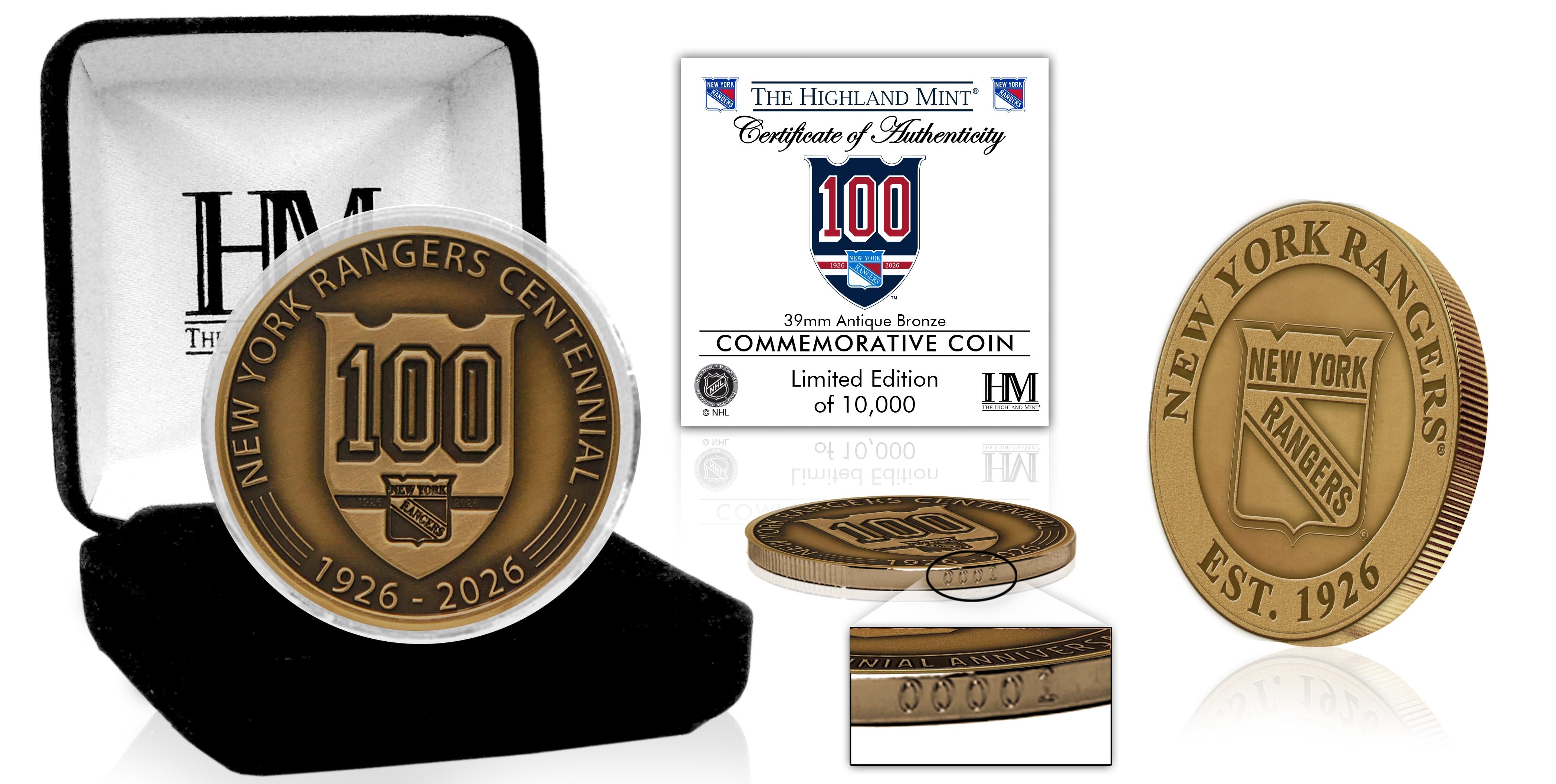 New York Rangers 100th Anniversary Antique Bronze Coin