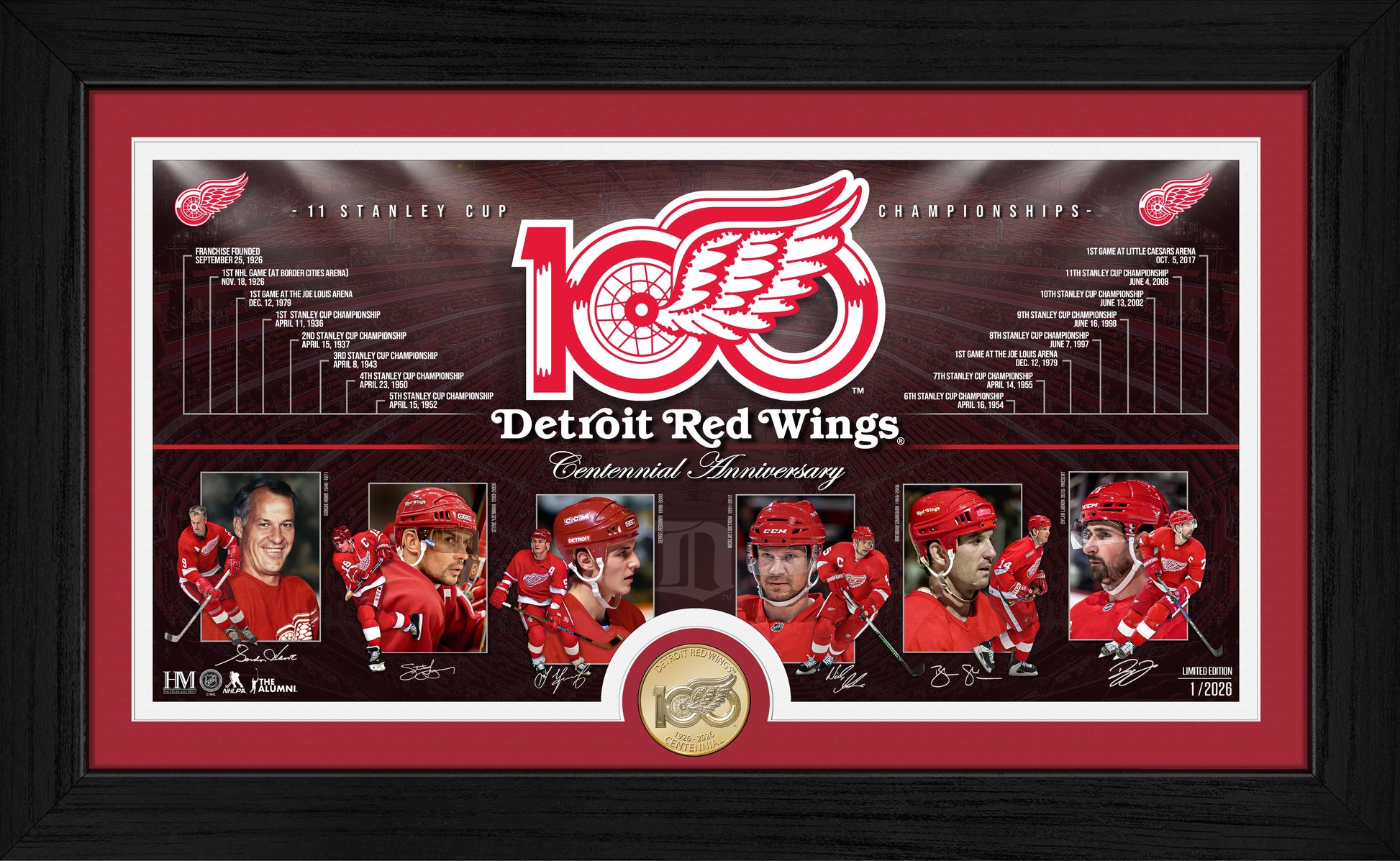 Detroit Red Wings 100th Anniversary Bronze Coin Timeline Photomint