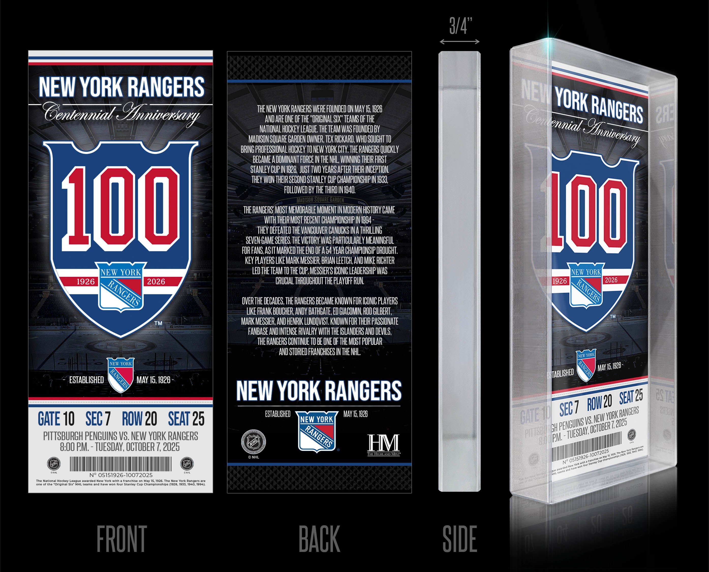 New York Rangers 100th Anniversary 3D Acrylic BlocKart