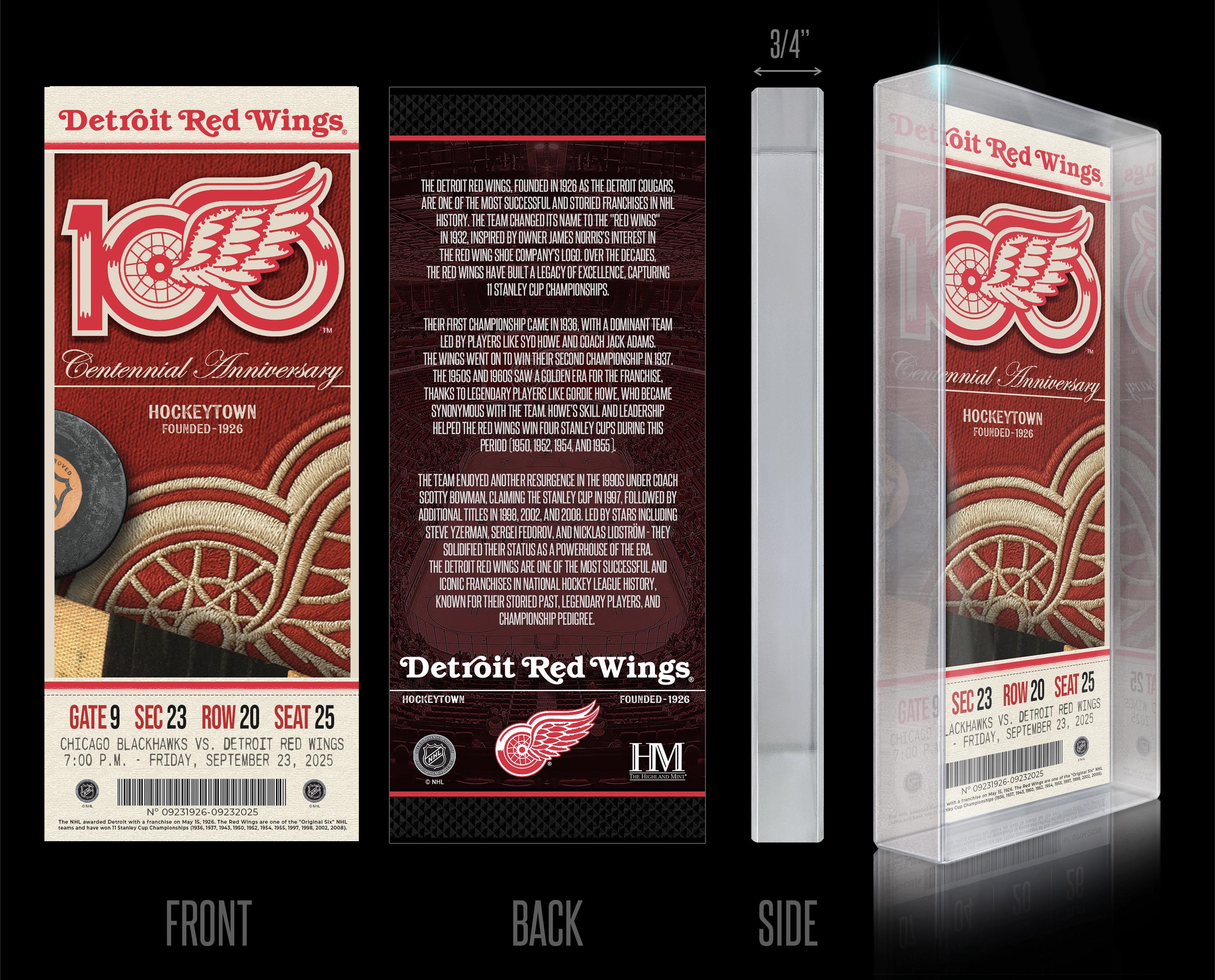 Detroit Red Wings 100th Anniversary 3D Acrylic BlocKart