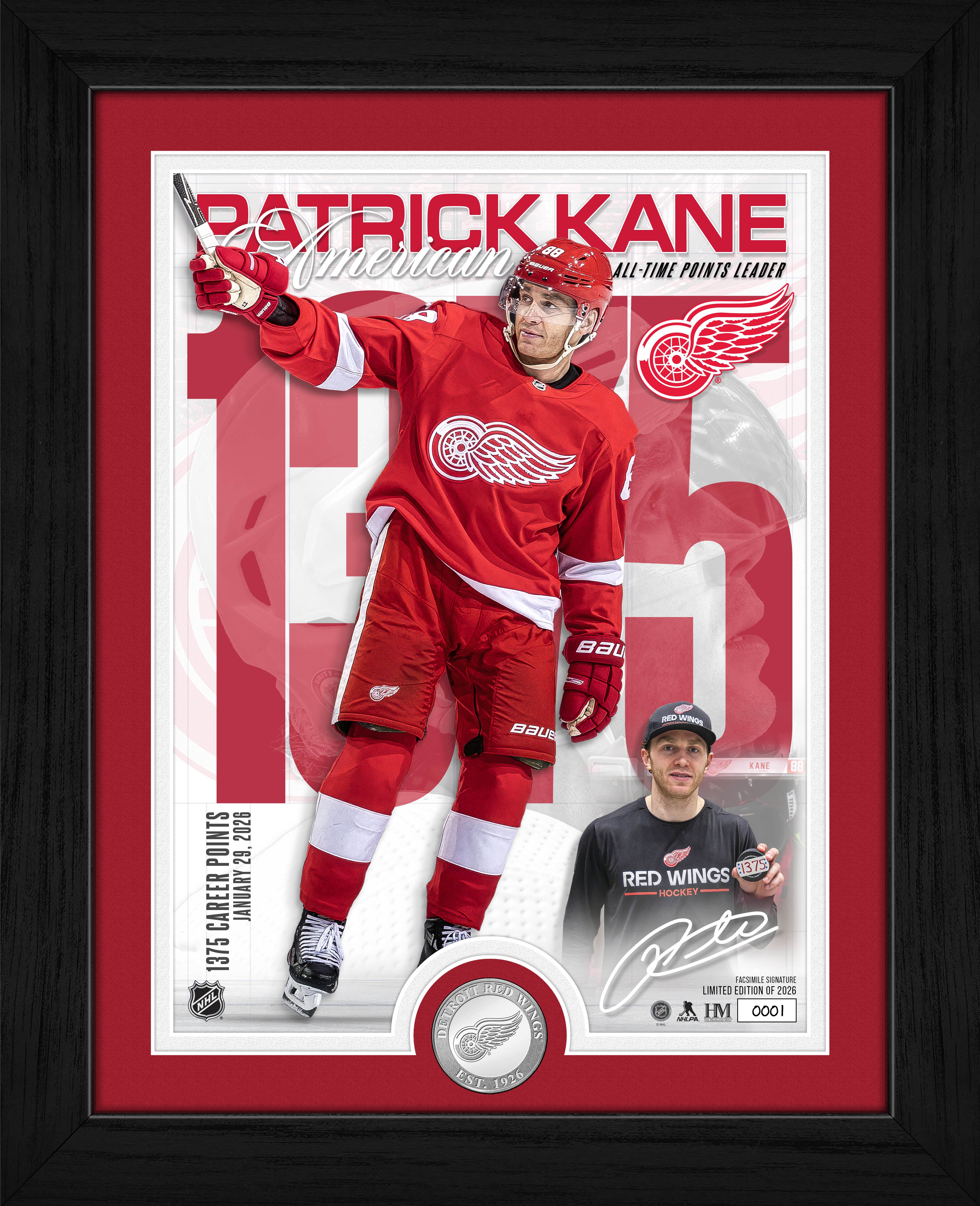 Patrick Kane Detroit Red Wings 1375 Points Silver Coin Artist Proof Photo Mint