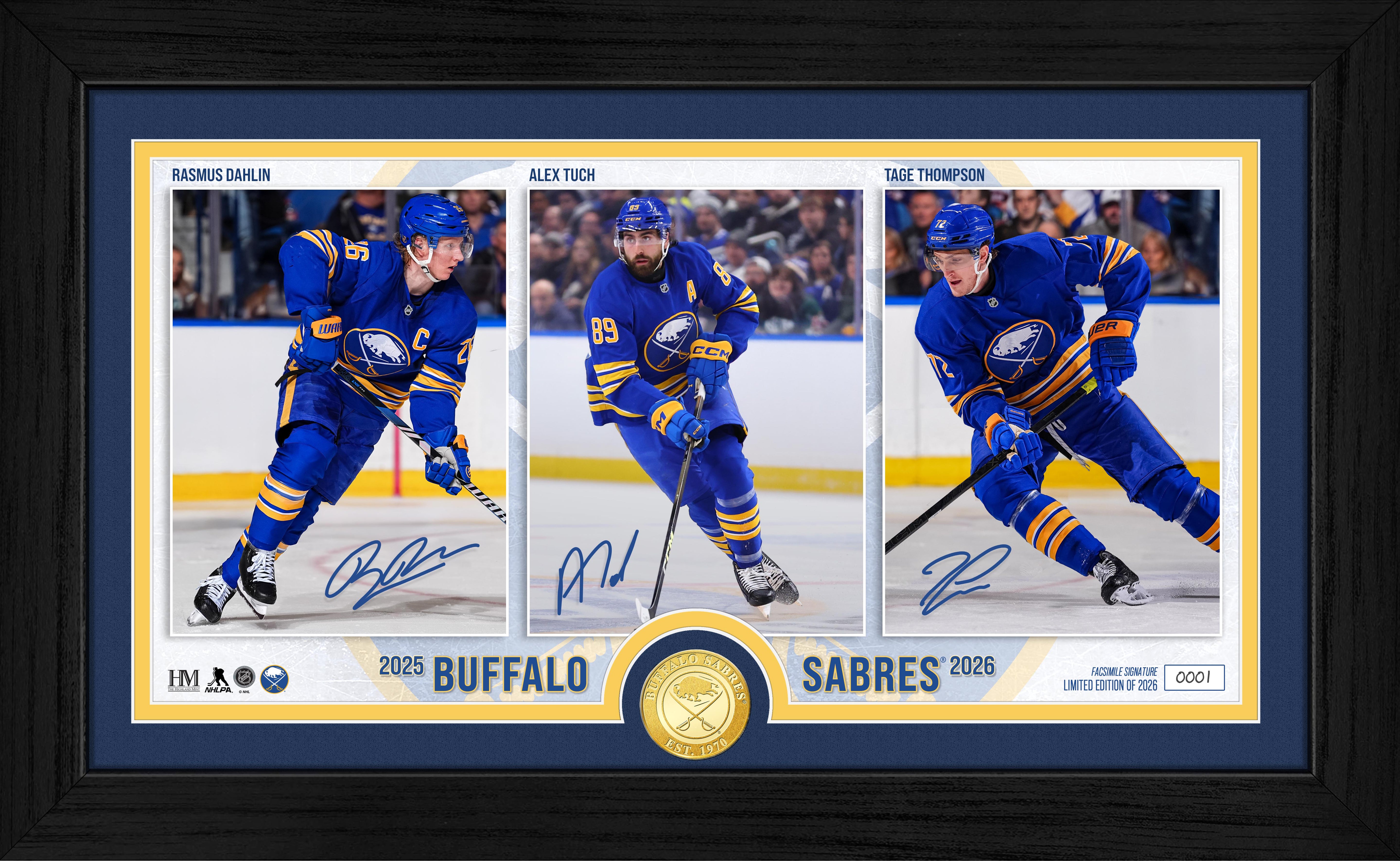 Rasmus Dahlin, Alex Tuch, and Tage Thompson Buffalo Sabres Bronze Coin Photo Mint