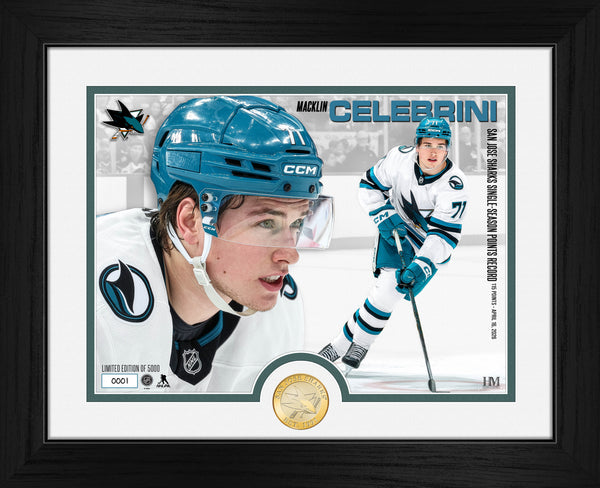 Macklin Celebrini San Jose Sharks Single-Season Points Record Bronze Coin Photo Mint