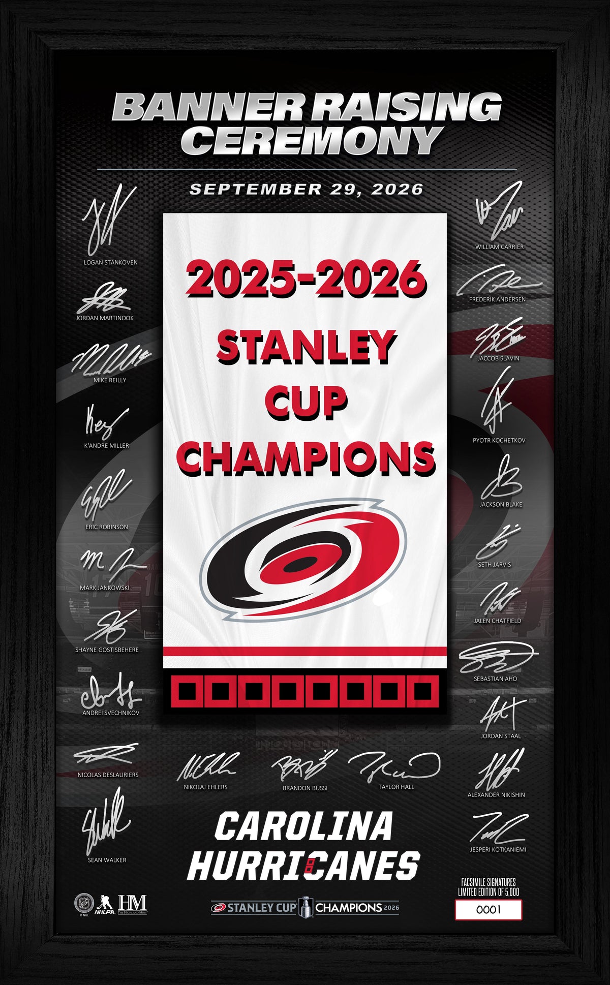 Carolina Hurricanes 2025-26 Stanley Cup Champions Banner Raising Ceremony Signature Frame