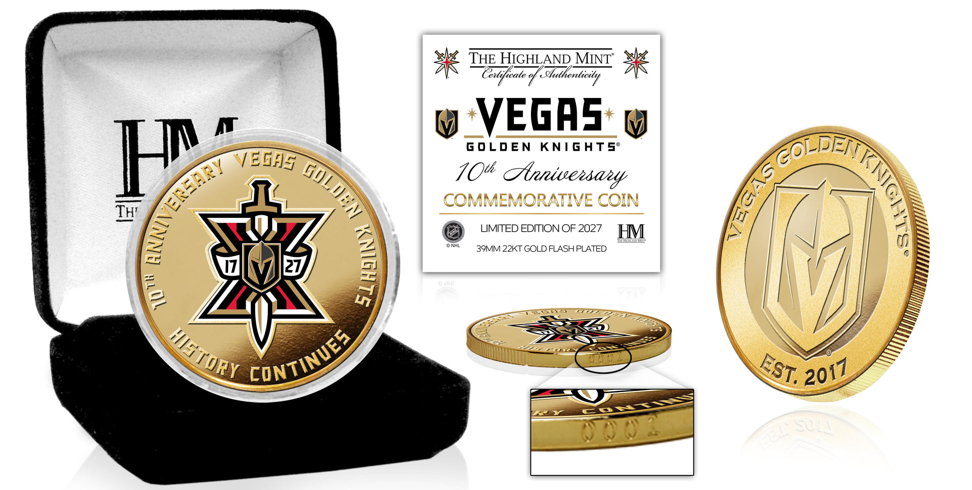 Vegas Golden Knights 10th Anniversary Gold Plated Color Coin