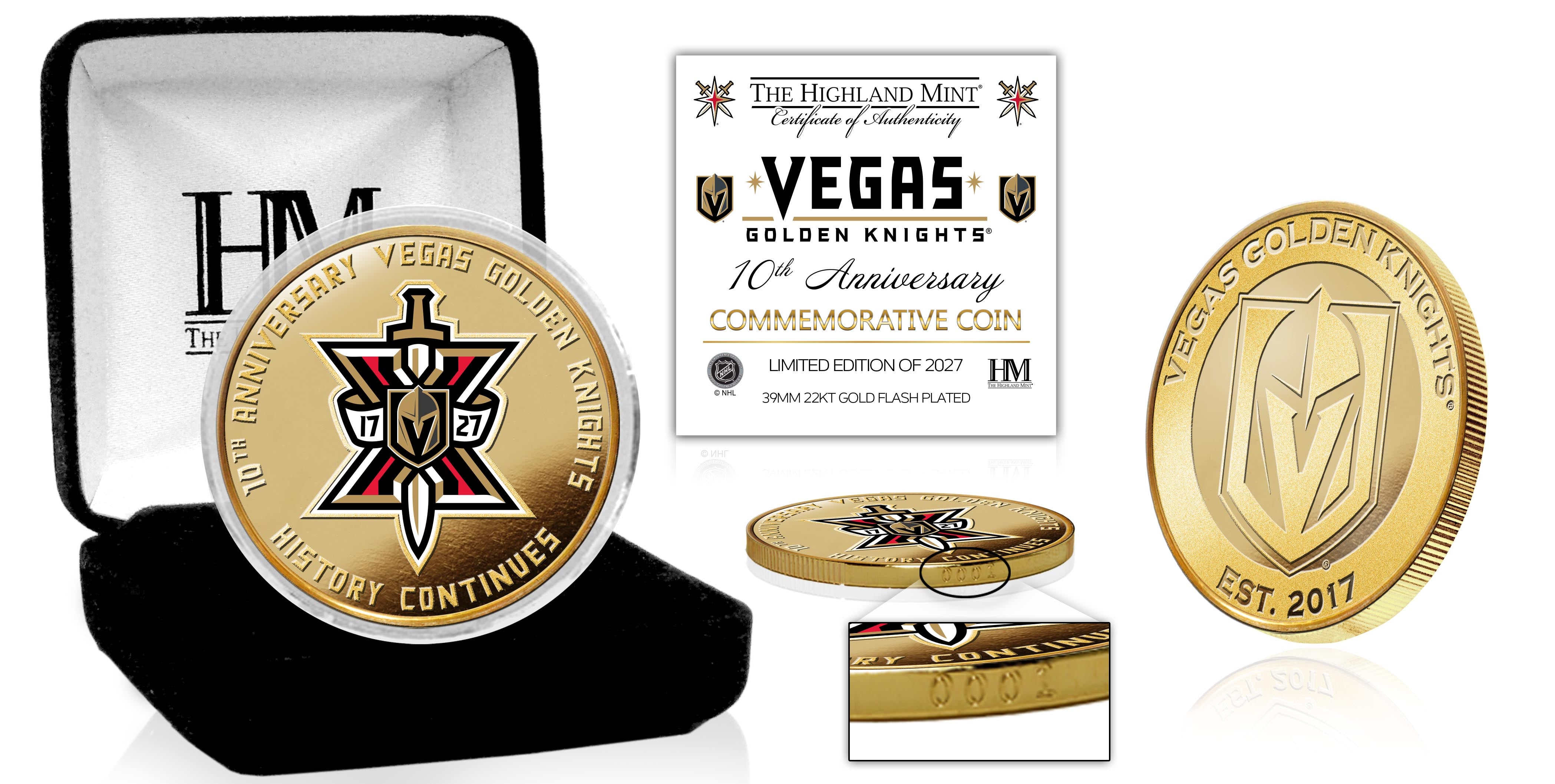 Vegas Golden Knights 10th Anniversary Gold Plated Color Coin