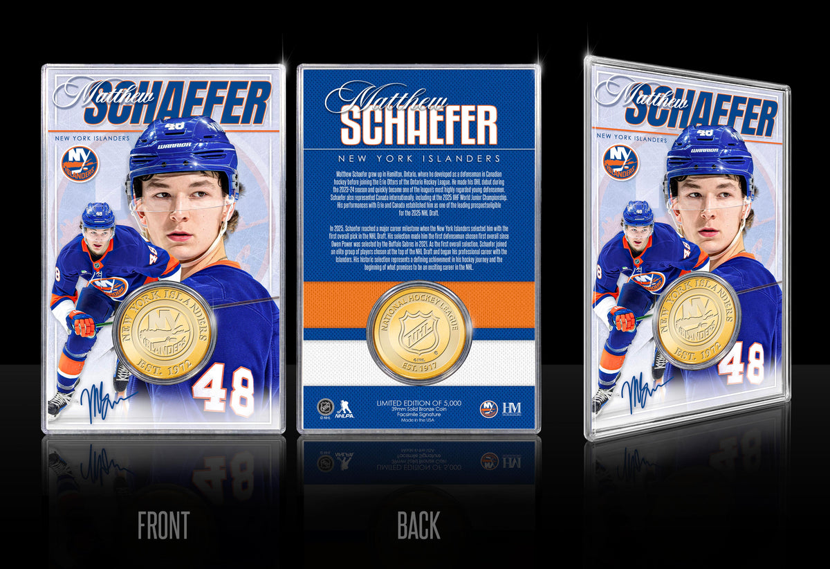 Matthew Schaefer New York Islanders Bronze Coin Acrylic Holder