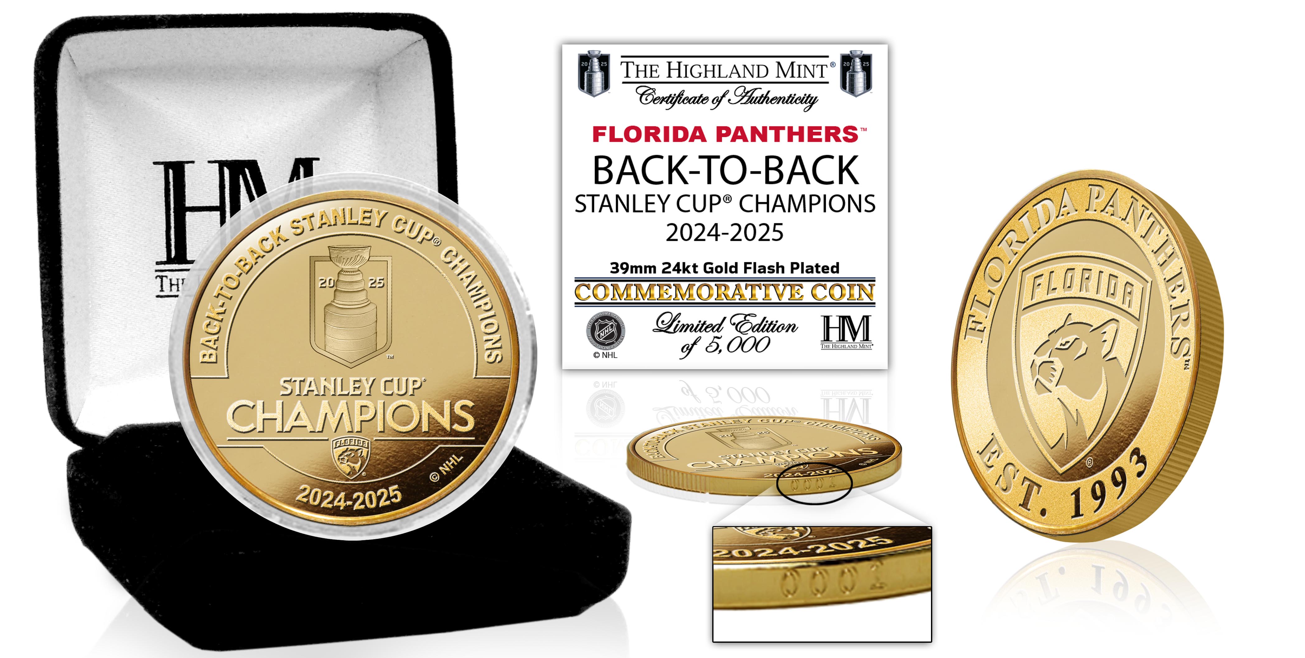 Florida Panthers 2025 Stanley Cup Champions Gold Plated Coin
