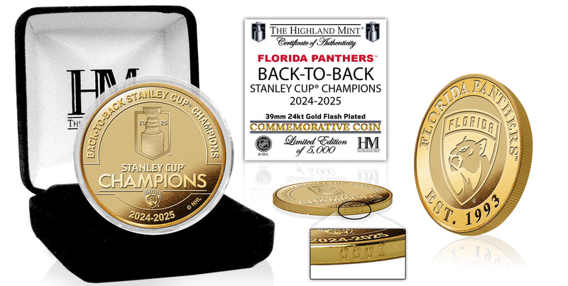 Florida Panthers 2025 Stanley Cup Champions Gold Plated Coin
