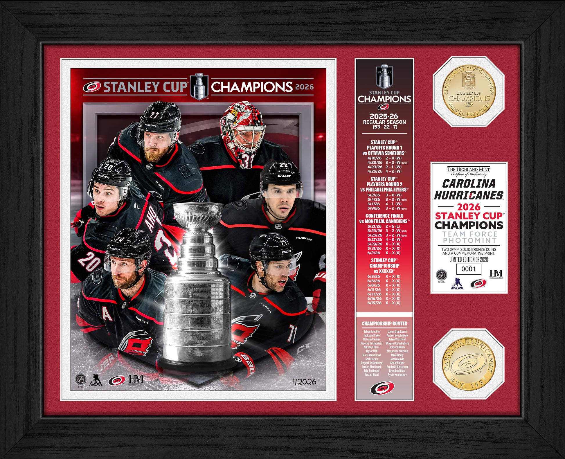 Carolina Hurricanes 2026 Stanley Cup Champions Team Force Bronze Coin Photo Mint