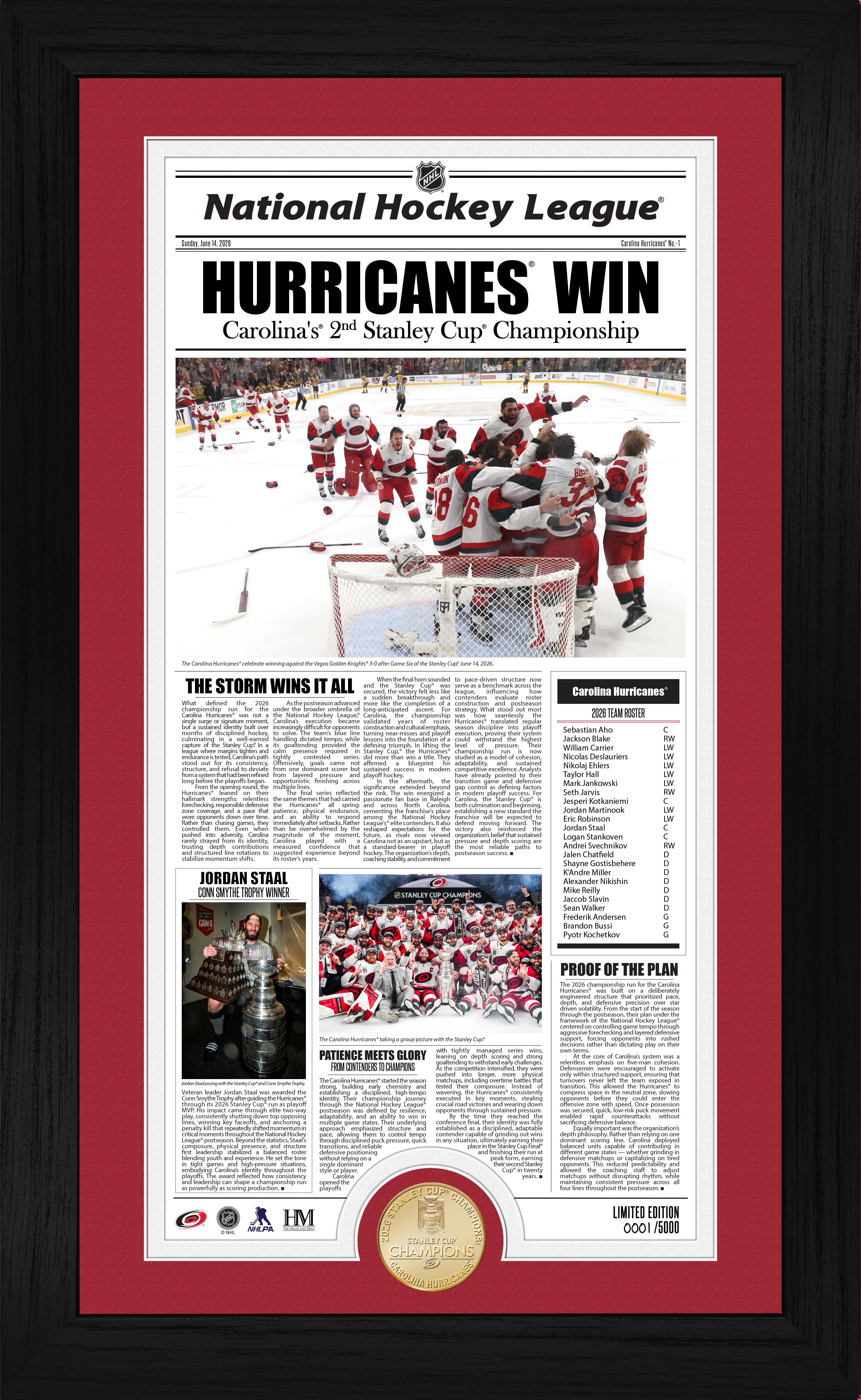 Carolina Hurricanes 2026 Stanley Cup Champions Front Page News Bronze Coin Photo Mint