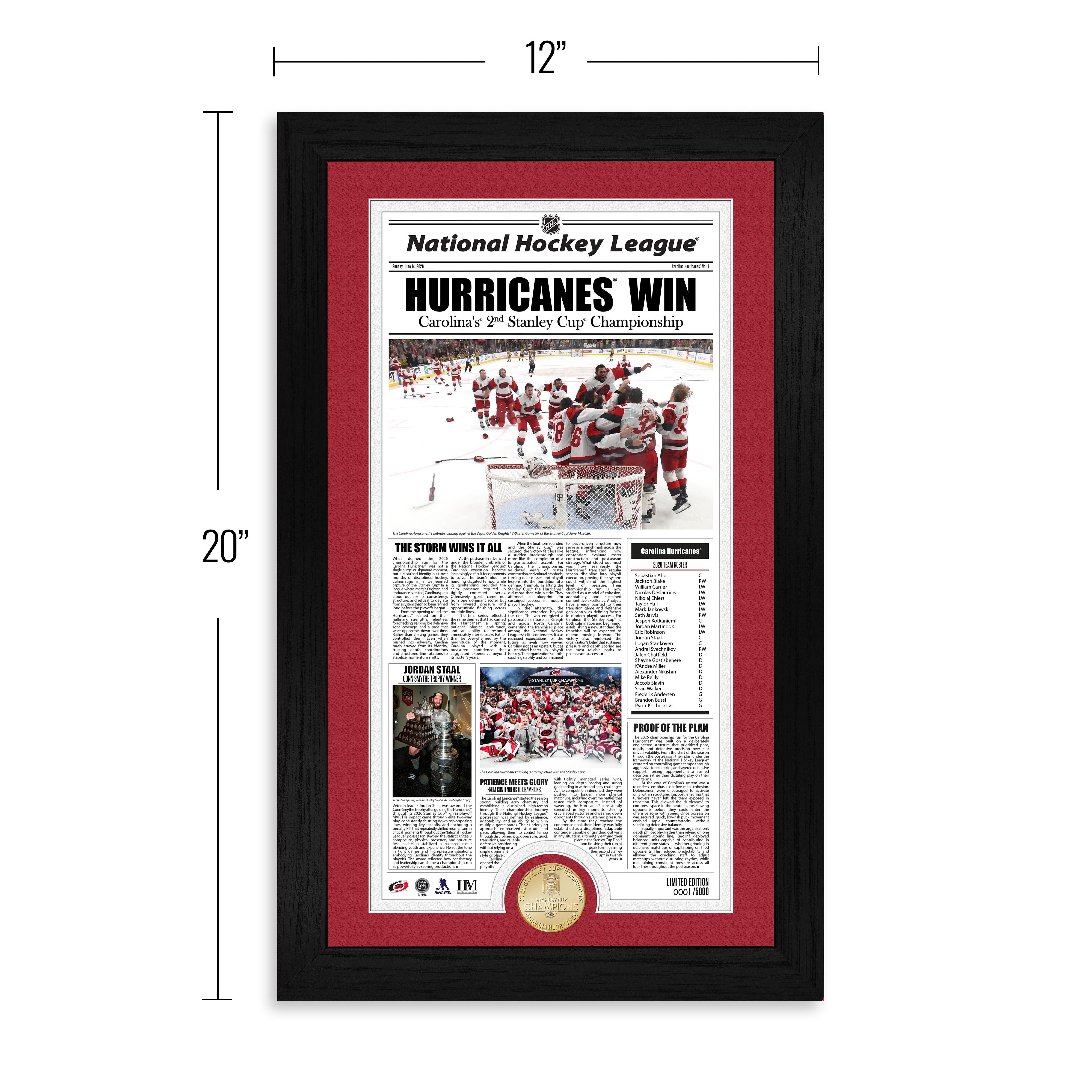 Carolina Hurricanes 2026 Stanley Cup Champions Front Page News Bronze Coin Photo Mint