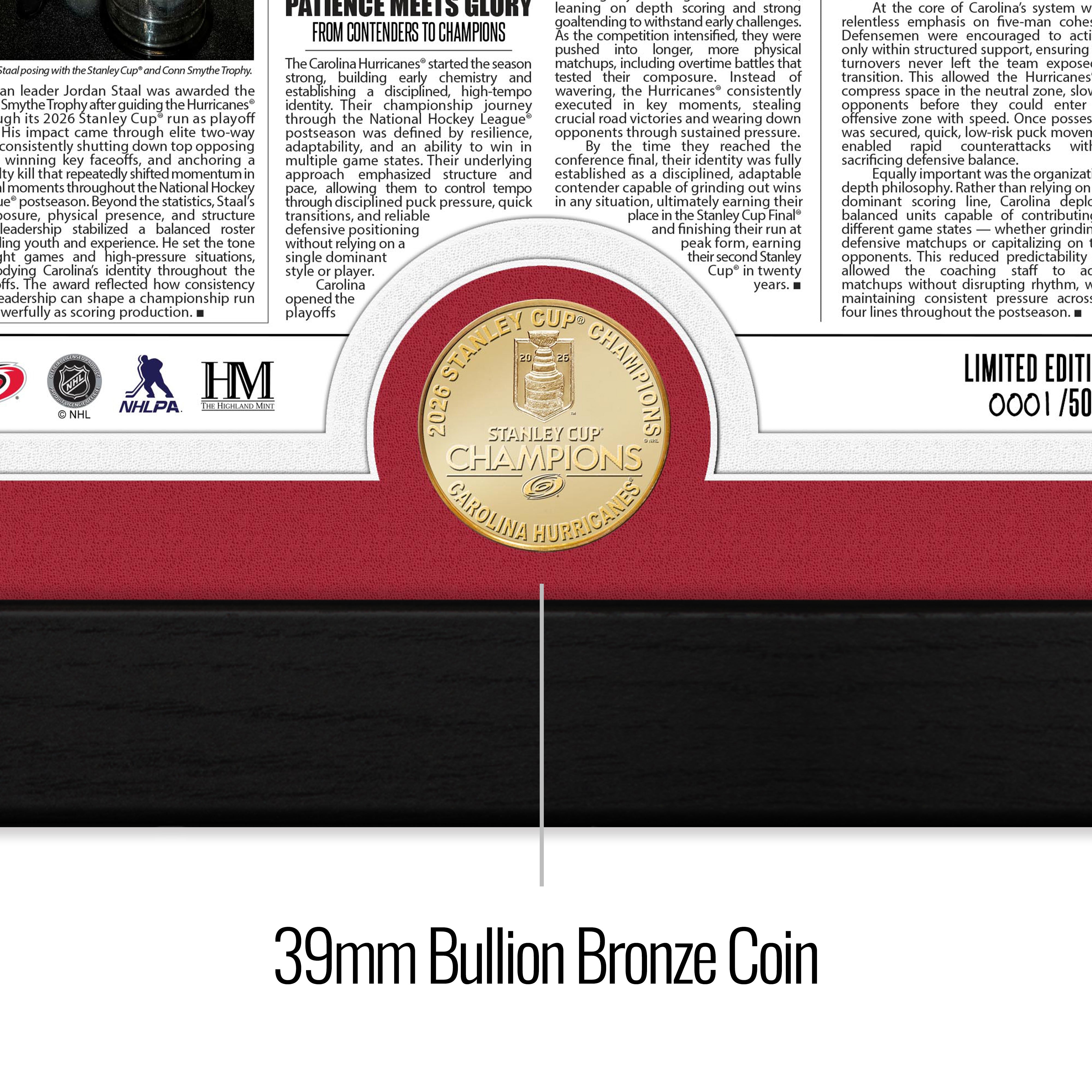 Carolina Hurricanes 2026 Stanley Cup Champions Front Page News Bronze Coin Photo Mint