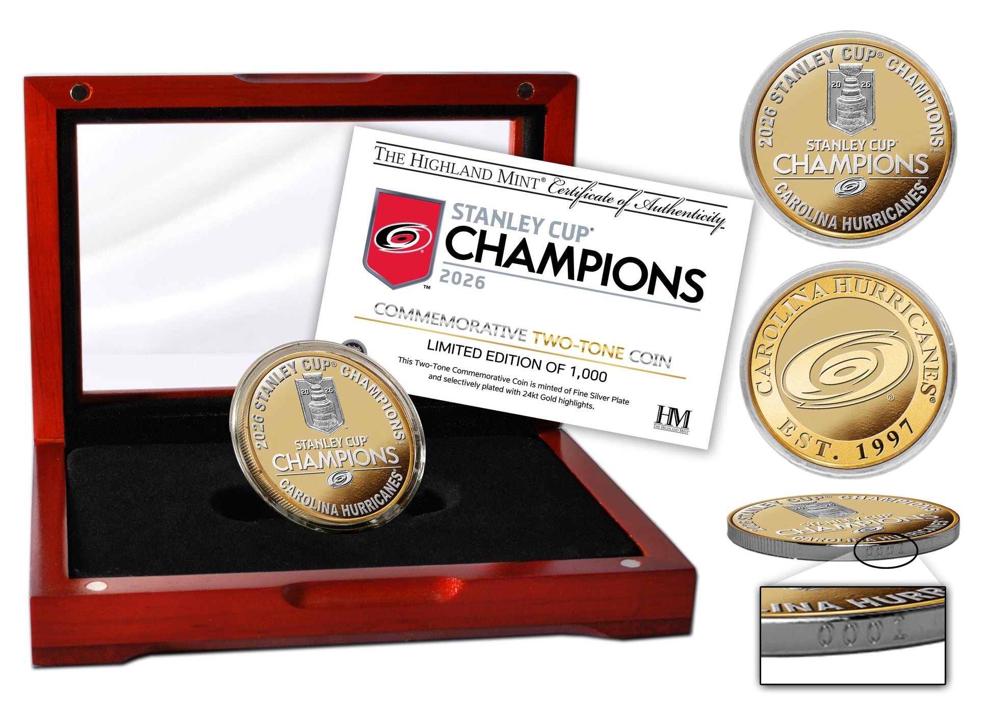 Carolina Hurricanes 2026 Stanley Cup Champions Gold and Silver Two-Tone Coin