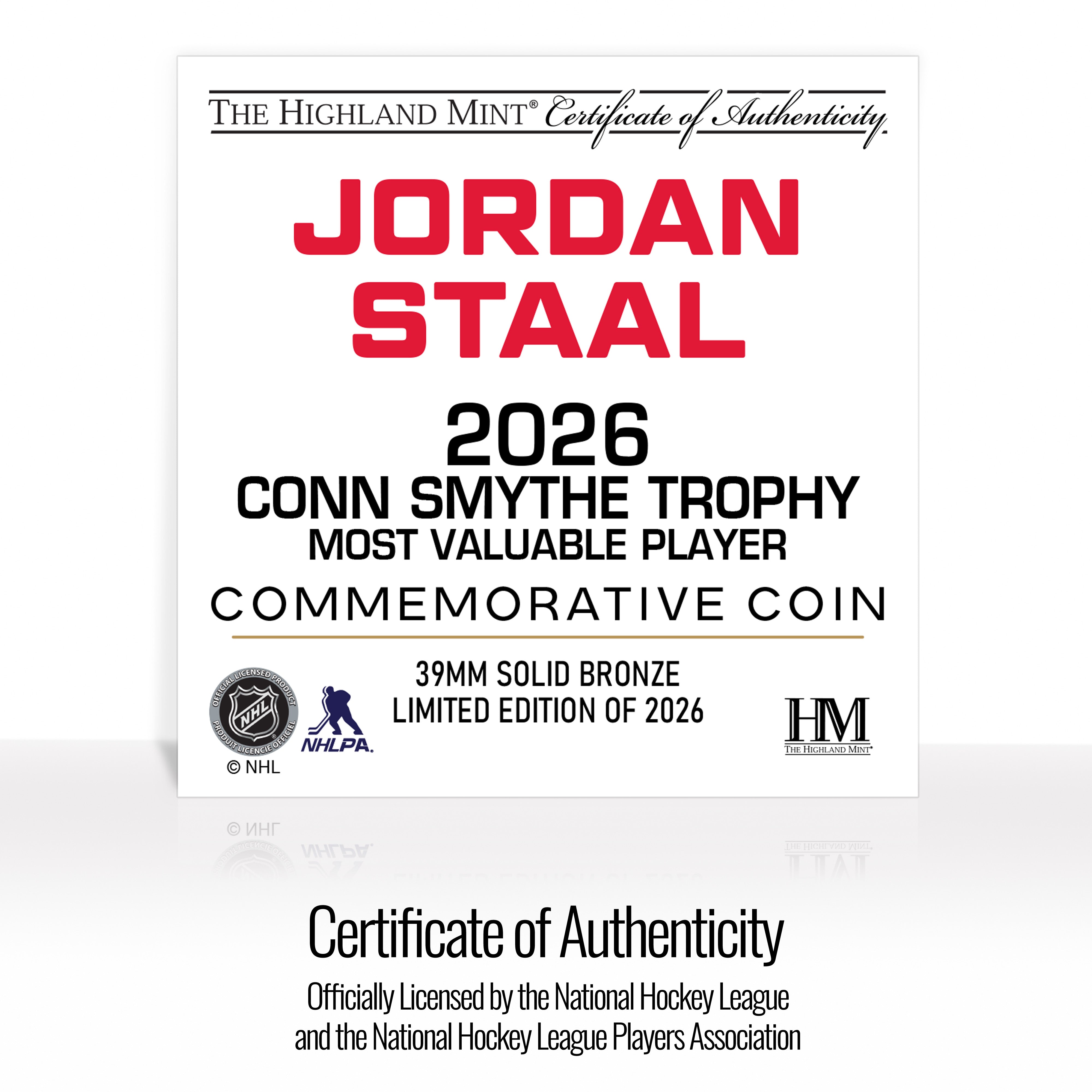 Jordan Staal Carolina Hurricanes 2026 Conn Smythe Award Bronze Color Coin