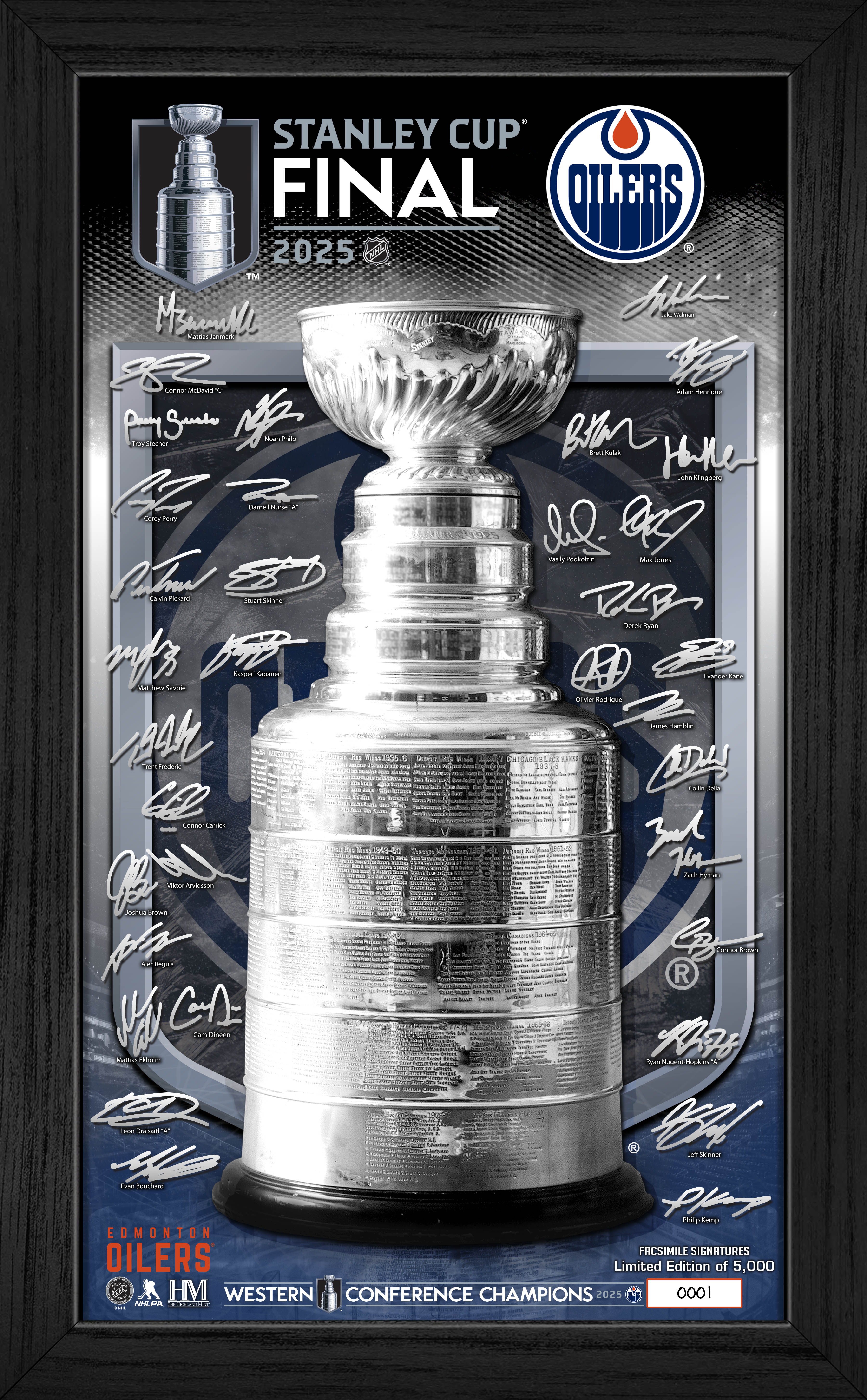 Edmonton Oilers 2025 NHL Western Conference Champions Signature Trophy Frame
