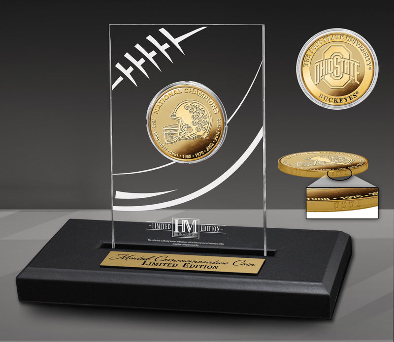 Ohio State Buckeyes 9 Time National Champions Gold Coin in Acrylic Display - Acrylic