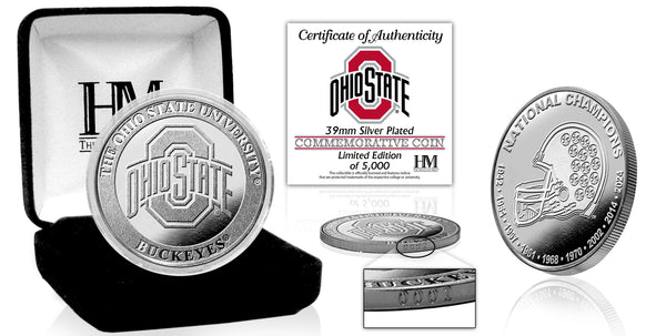 Ohio State University Buckeyes 9 Time National Champions Silver Coin - Coins