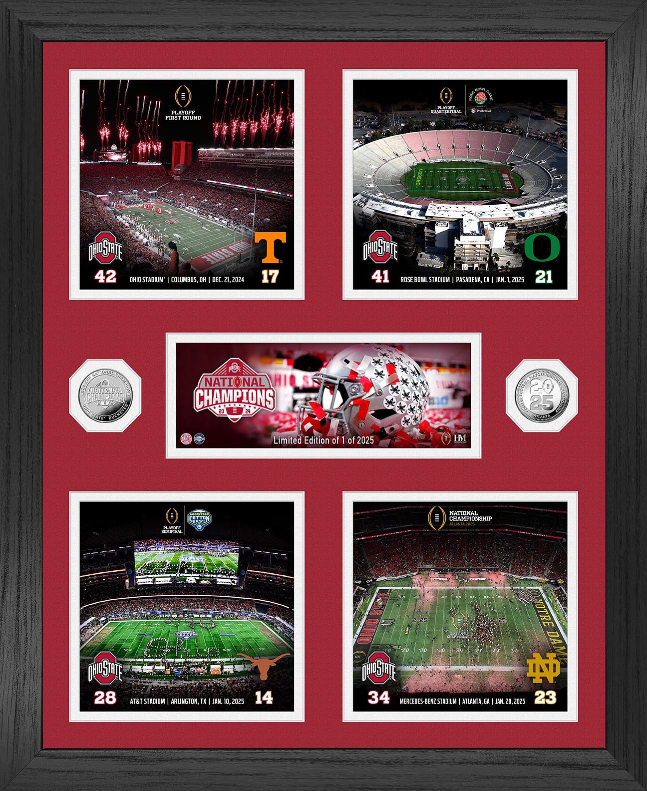 Ohio State University 2024/2025 CFP National Champions Memorable Moments Silver Coin Photo Mint - Framed
