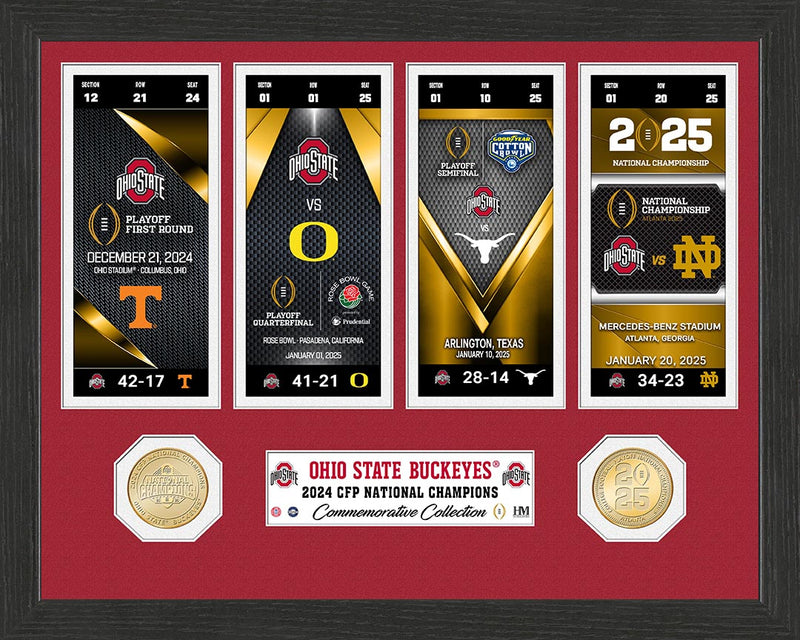Ohio State Buckeyes Road to the 2024-25 CFP Championship Ticket Collection & Bronze Coin Photo Mint - Framed