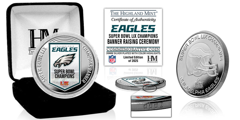 Philadelphia Eagles Super Bowl LIX Championship Banner Silver Coin
