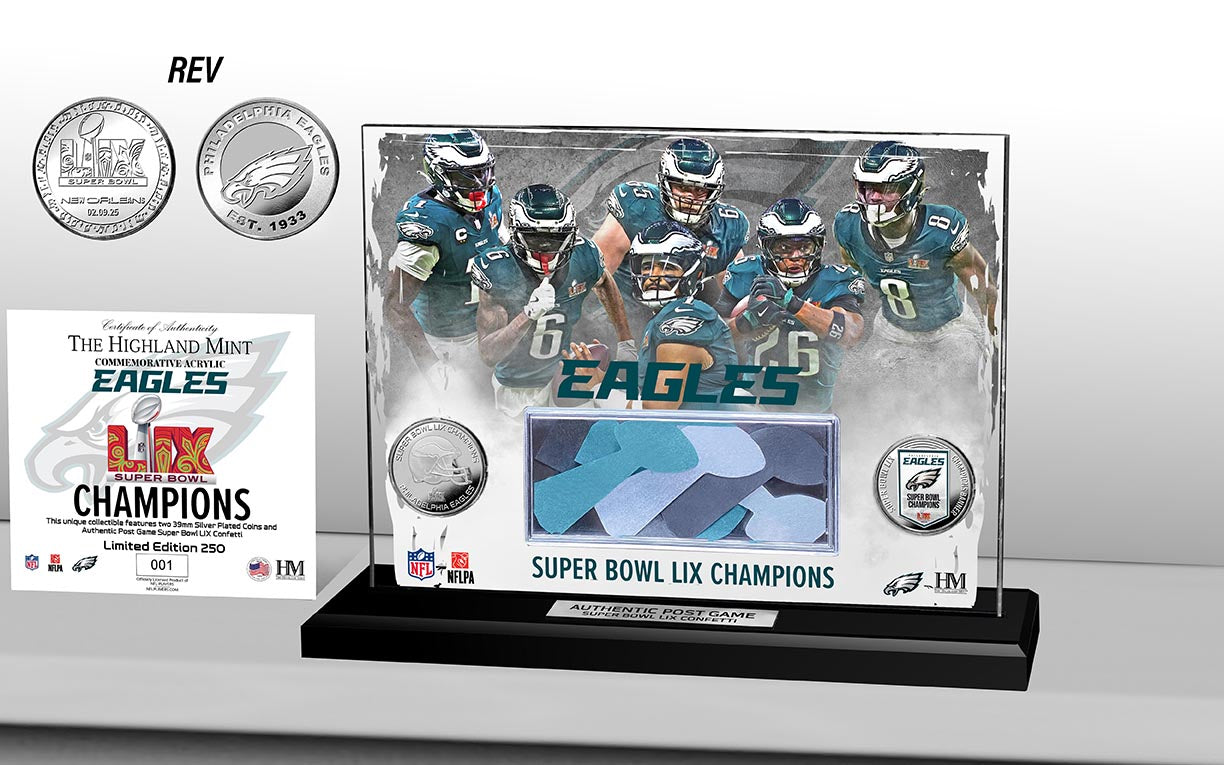 Super Bowl LIX Confetti and Minted Coins in Acrylic Display