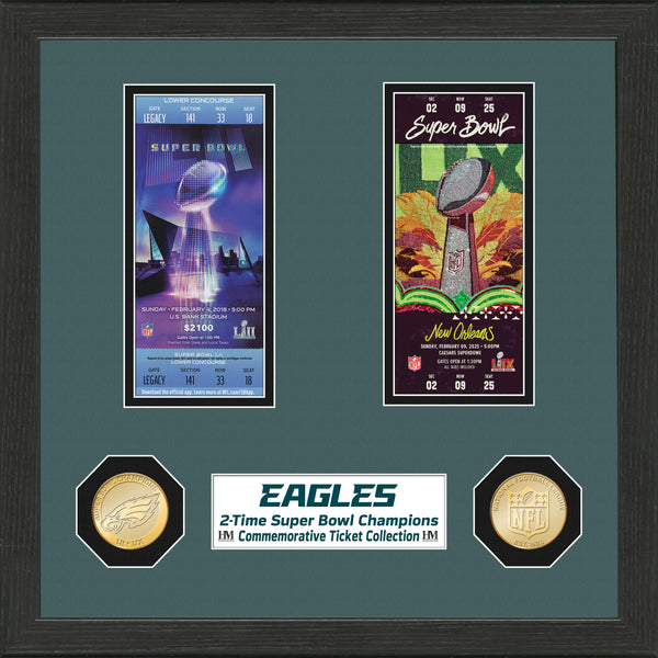 Philadelphia Eagles Super Bowl Ticket Collection Bronze Coin Photo Mint - Framed