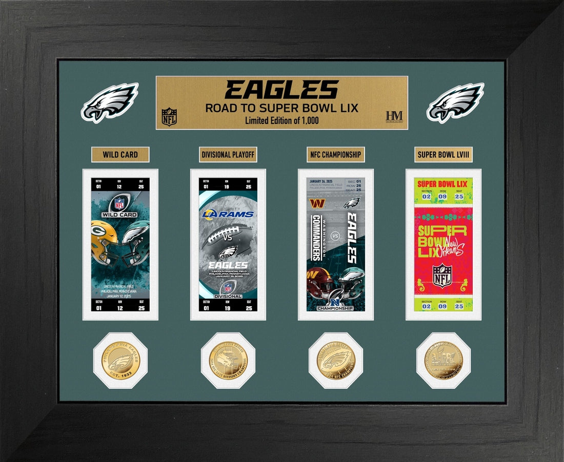Philadelphia Eagles Road to Super Bowl LIX Deluxe Ticket and Gold Coin Photo Mint - Framed