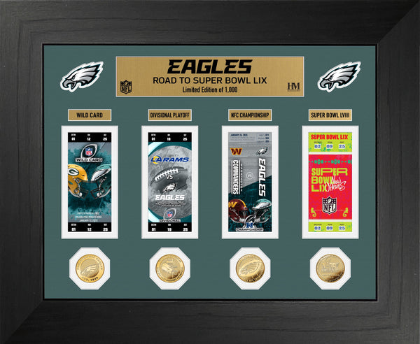 Philadelphia Eagles Road to Super Bowl LIX Deluxe Ticket and Gold Coin Photo Mint - Framed