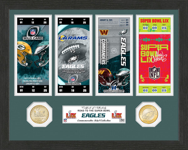 Philadelphia Eagles Road to Super Bowl LIX Ticket and Bronze Coin Photo Mint - Framed