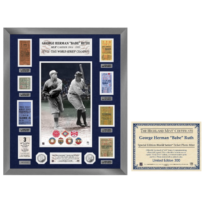 Babe Ruth 7x World Series Champion Special Edition Silver Coin Photo Mint - Framed