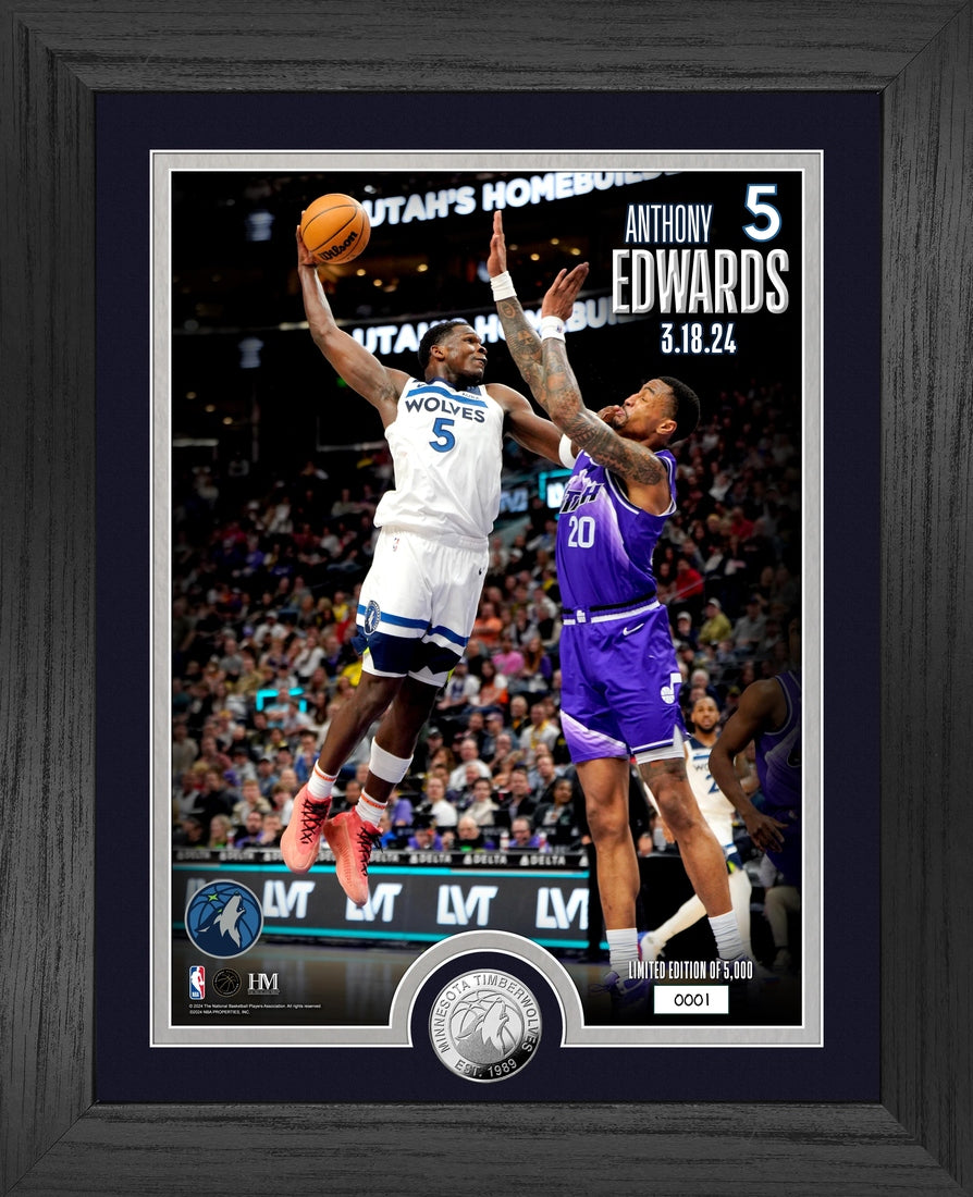Anthony Edwards Poster Dunk Silver Coin Photo Mint - Framed