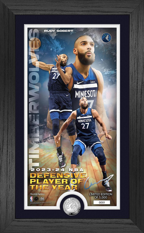 Rudy Gobert 2024 NBA Defensive Player of the Year Silver Coin Photo Mint - Framed