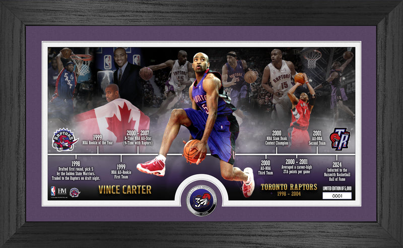 Vince Carter Jersey Retirement Timeline Silver Coin Pano Photo Mint - Framed