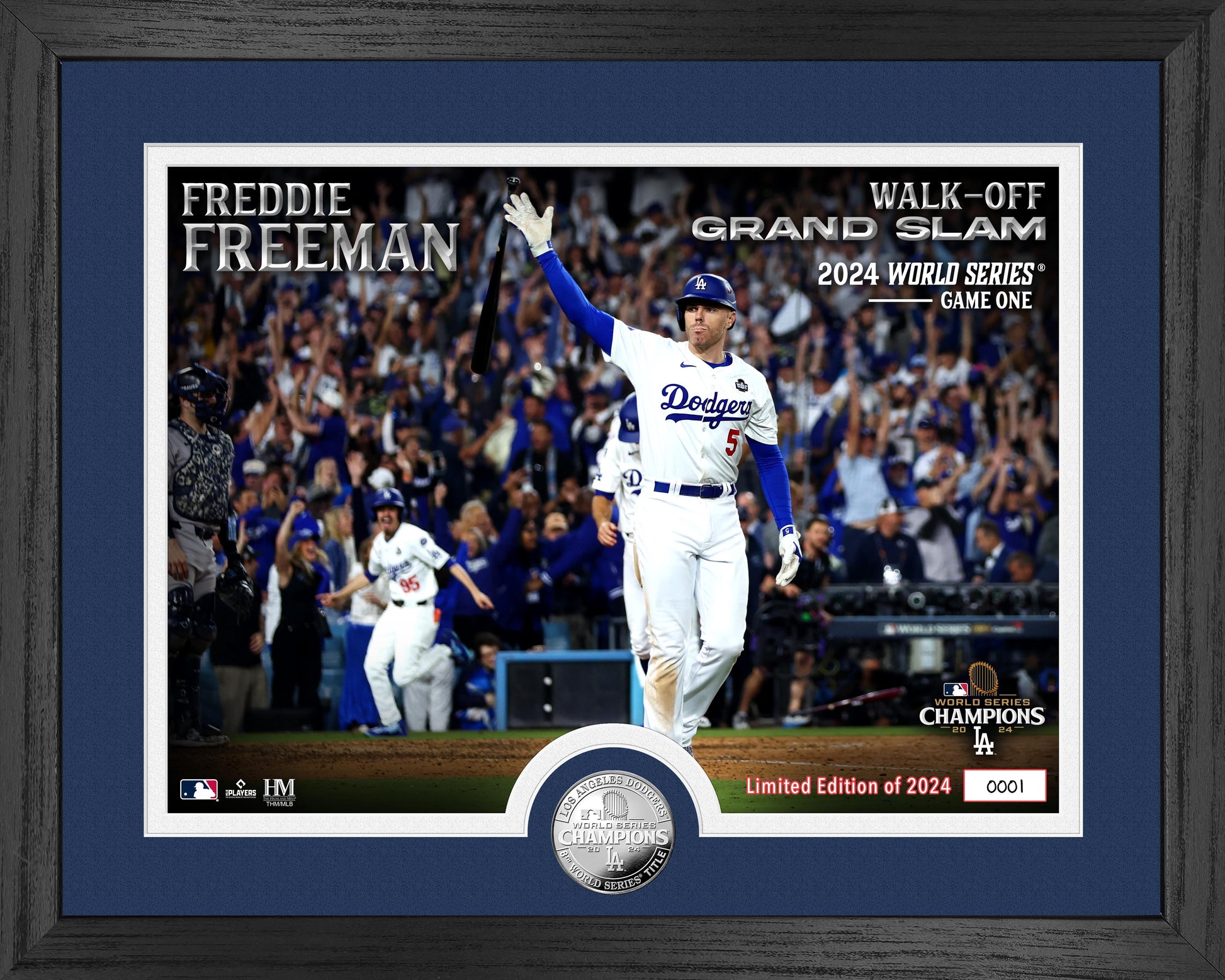 Freddie Freeman Dodgers 2024 World Series Walk Off Grand Slam Silver Coin Photo Mint - Framed