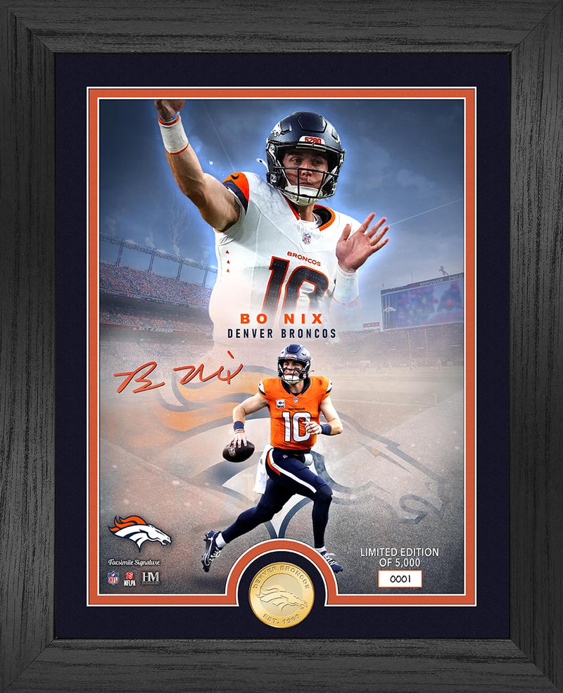 Bo Nix Broncos Legends Bronze Coin Photo Mint - Framed
